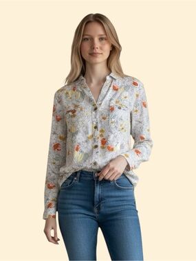 Anthropologie Conversations Floral Button Front Blouse Size 4